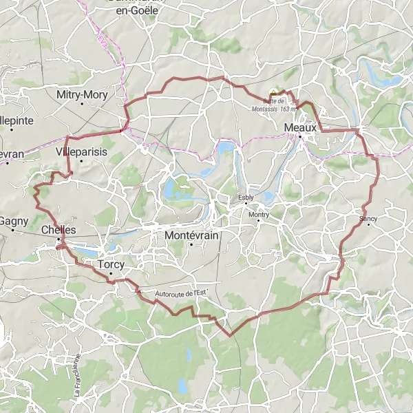 Miniature de la carte de l'inspiration cycliste "Tour gravel Montfermeil-Moulin du Sempin" dans la Ile-de-France, France. Générée par le planificateur d'itinéraire cycliste Tarmacs.app