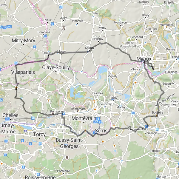Miniature de la carte de l'inspiration cycliste "Route vers Meaux et Lagny-sur-Marne" dans la Ile-de-France, France. Générée par le planificateur d'itinéraire cycliste Tarmacs.app