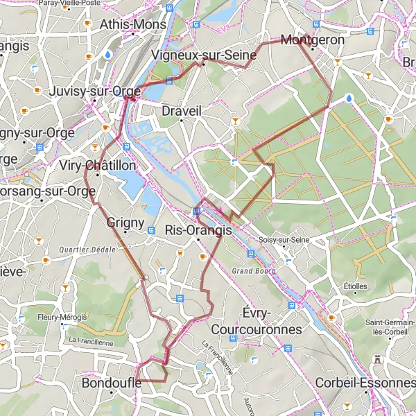 Map miniature of "Gravel Delight" cycling inspiration in Ile-de-France, France. Generated by Tarmacs.app cycling route planner