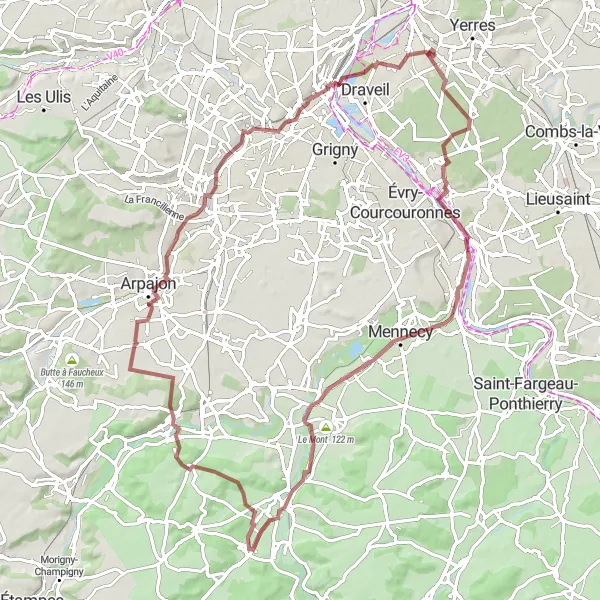 Map miniature of "The Gravel Escapade" cycling inspiration in Ile-de-France, France. Generated by Tarmacs.app cycling route planner