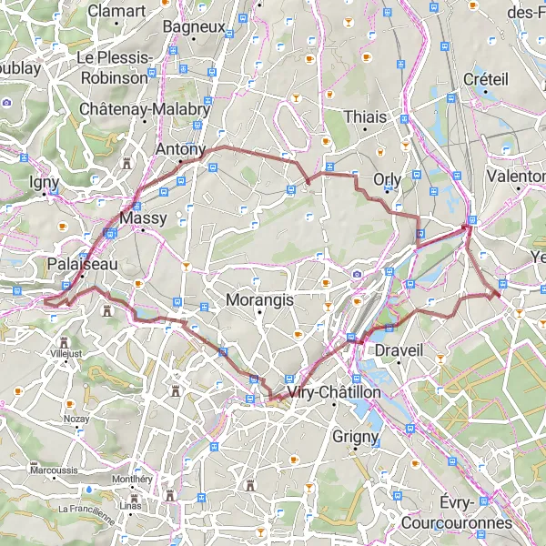 Map miniature of "South-East Loop" cycling inspiration in Ile-de-France, France. Generated by Tarmacs.app cycling route planner