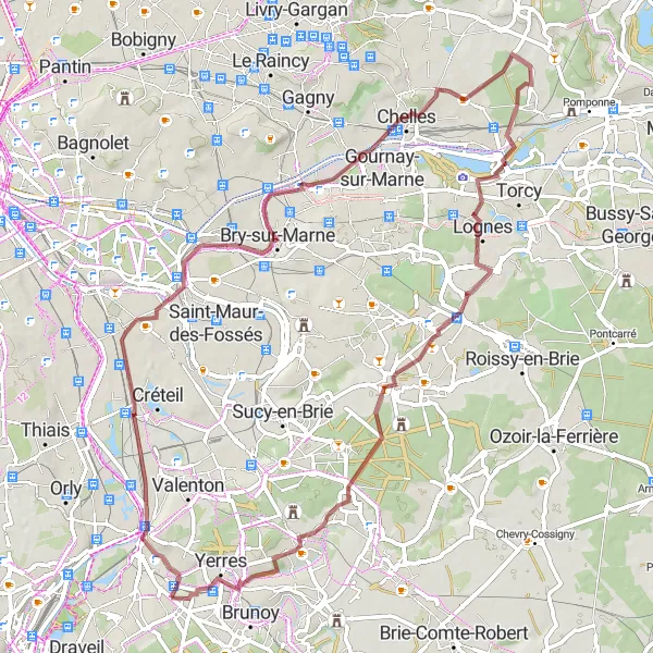 Miniature de la carte de l'inspiration cycliste "Circuit des forêts autour de Montgeron" dans la Ile-de-France, France. Générée par le planificateur d'itinéraire cycliste Tarmacs.app