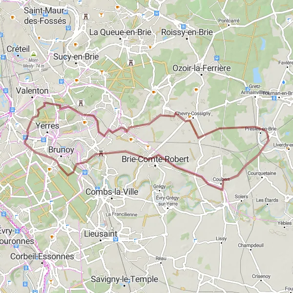 Map miniature of "The Green Escape" cycling inspiration in Ile-de-France, France. Generated by Tarmacs.app cycling route planner