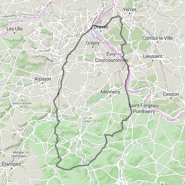 Map miniature of "Southern Loop Adventure" cycling inspiration in Ile-de-France, France. Generated by Tarmacs.app cycling route planner