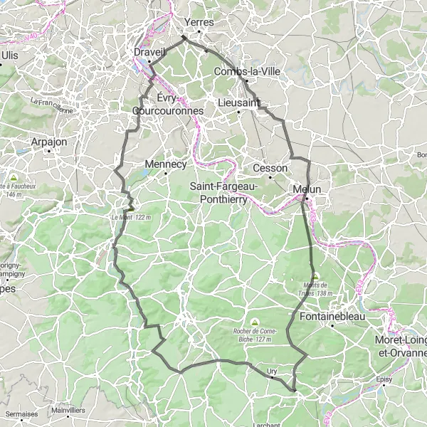 Map miniature of "Southern Escape" cycling inspiration in Ile-de-France, France. Generated by Tarmacs.app cycling route planner