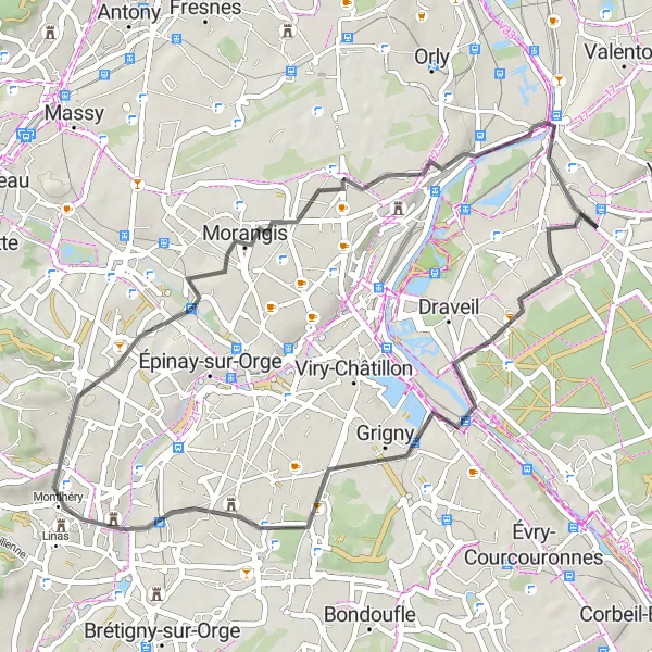 Map miniature of "Villeneuve-Saint-Georges Loop" cycling inspiration in Ile-de-France, France. Generated by Tarmacs.app cycling route planner