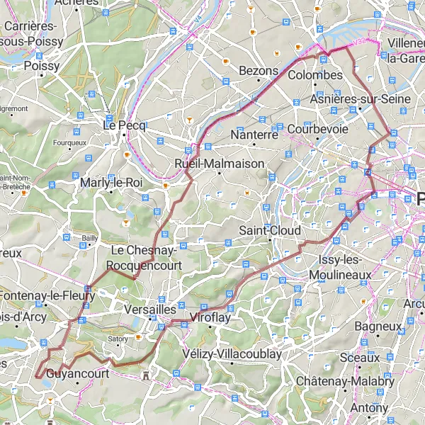 Map miniature of "Cycling Tour of the Western Suburbs" cycling inspiration in Ile-de-France, France. Generated by Tarmacs.app cycling route planner