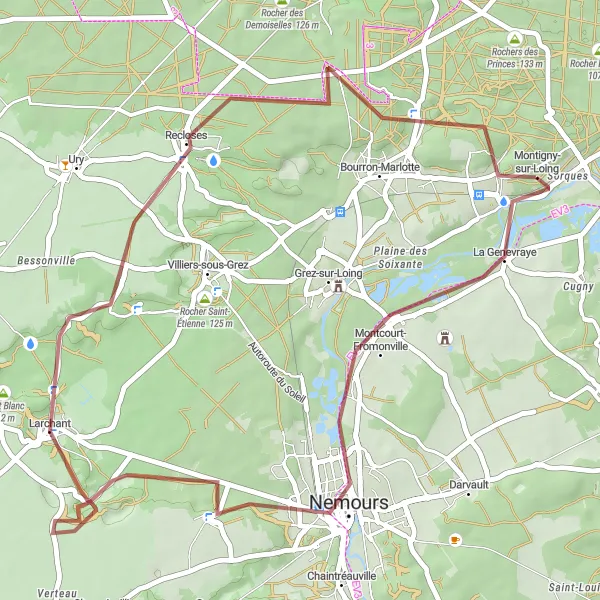 Map miniature of "The Gravel Country Adventure" cycling inspiration in Ile-de-France, France. Generated by Tarmacs.app cycling route planner