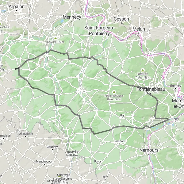 Map miniature of "The Grand Adventure: Road Cycling" cycling inspiration in Ile-de-France, France. Generated by Tarmacs.app cycling route planner