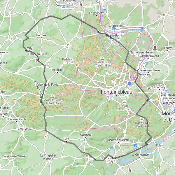 Map miniature of "Picturesque road ride to Bois-le-Roi" cycling inspiration in Ile-de-France, France. Generated by Tarmacs.app cycling route planner