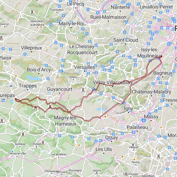 Map miniature of "Exploring the Scenic Forests and Hills" cycling inspiration in Ile-de-France, France. Generated by Tarmacs.app cycling route planner