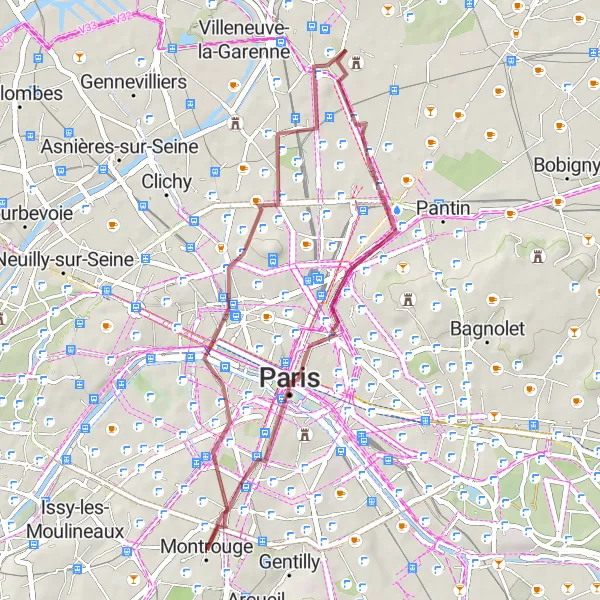 Map miniature of "Élysée Palace and Palais Garnier Gravel Ride" cycling inspiration in Ile-de-France, France. Generated by Tarmacs.app cycling route planner