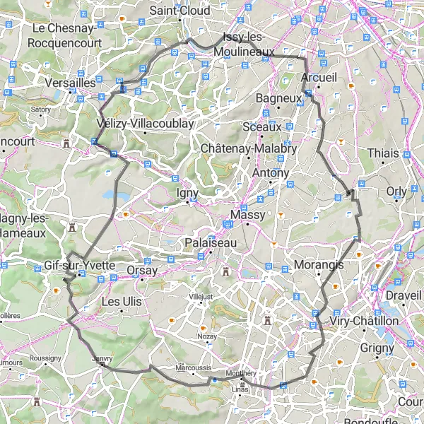 Map miniature of "Discovering Historical Sites and Natural Wonders" cycling inspiration in Ile-de-France, France. Generated by Tarmacs.app cycling route planner