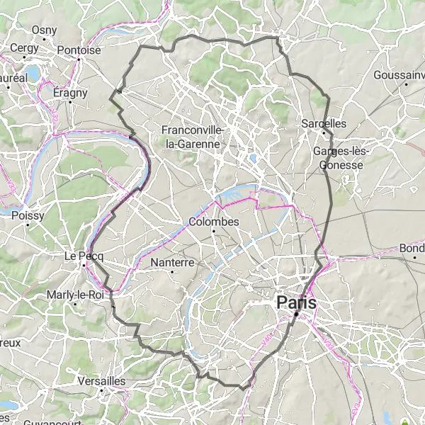 Map miniature of "Terrasse de l'Observatoire Road Cycling" cycling inspiration in Ile-de-France, France. Generated by Tarmacs.app cycling route planner