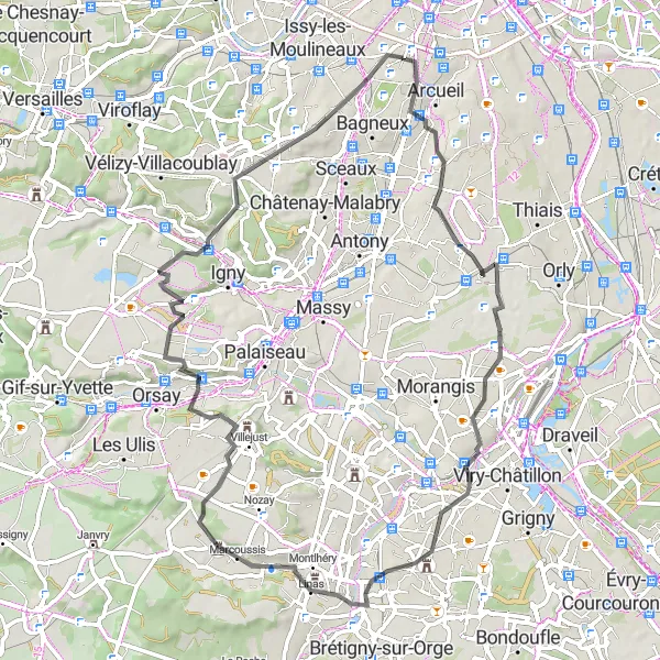 Map miniature of "Venturing Through Charming Towns and Nature Reserves" cycling inspiration in Ile-de-France, France. Generated by Tarmacs.app cycling route planner
