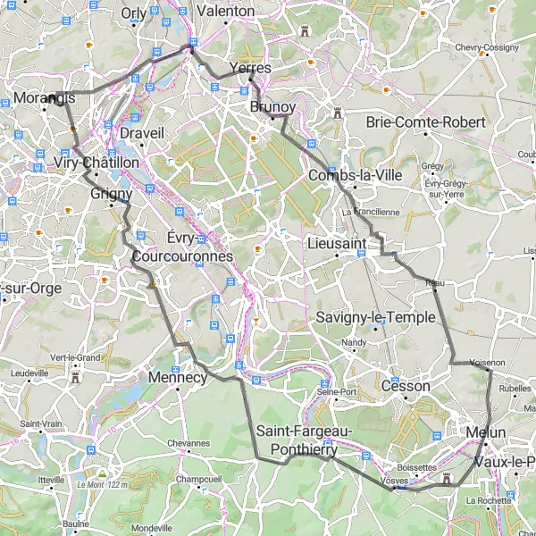 Map miniature of "Scenic Delights of Morangis Road Trip" cycling inspiration in Ile-de-France, France. Generated by Tarmacs.app cycling route planner