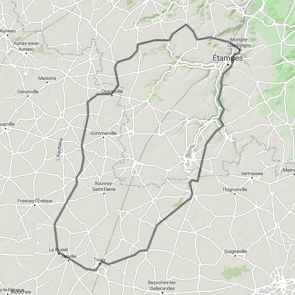 Map miniature of "Scenic Countryside Tour" cycling inspiration in Ile-de-France, France. Generated by Tarmacs.app cycling route planner