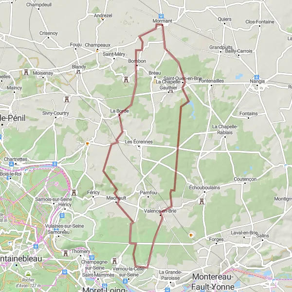 Map miniature of "Exploring Ile-de-France Gravel Paths" cycling inspiration in Ile-de-France, France. Generated by Tarmacs.app cycling route planner