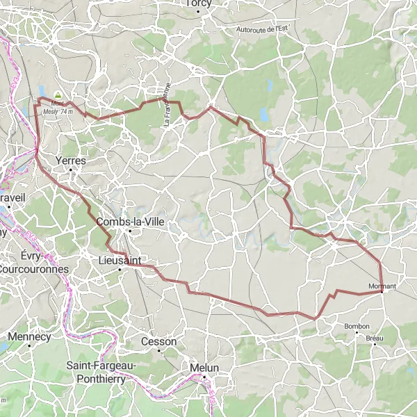 Map miniature of "Scenic Gravel Adventure" cycling inspiration in Ile-de-France, France. Generated by Tarmacs.app cycling route planner
