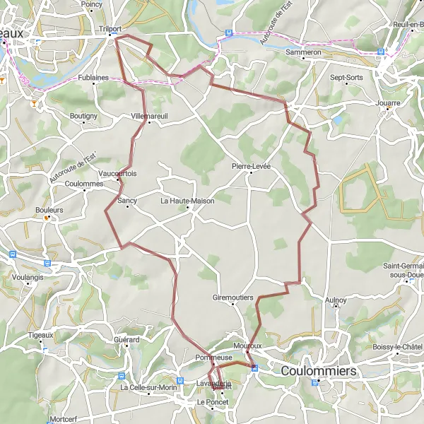 Miniature de la carte de l'inspiration cycliste "Circuit des villages de la Brie" dans la Ile-de-France, France. Générée par le planificateur d'itinéraire cycliste Tarmacs.app
