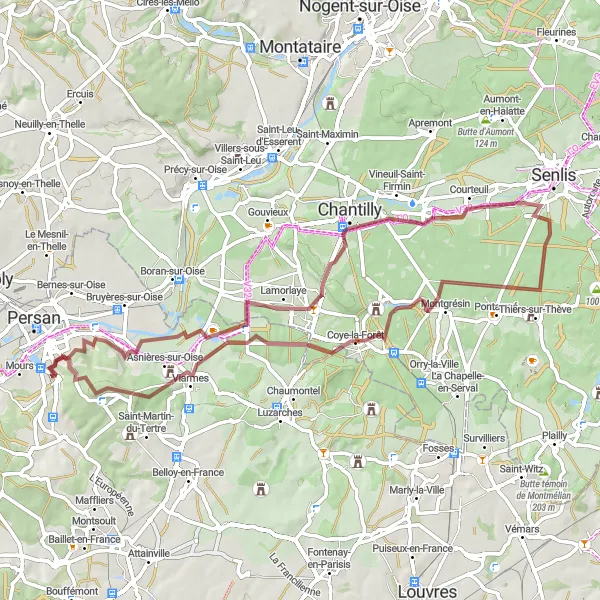 Map miniature of "Noisy-sur-Oise to Château d'Enghien and Viarmes" cycling inspiration in Ile-de-France, France. Generated by Tarmacs.app cycling route planner