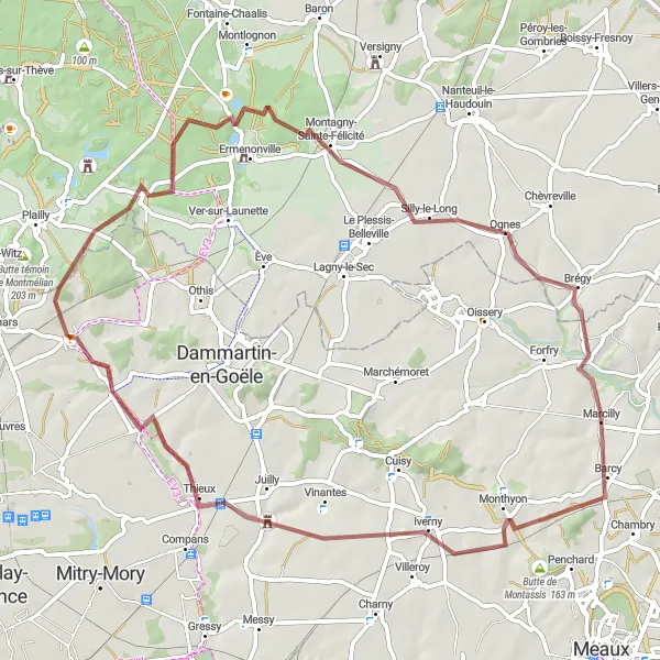 Miniature de la carte de l'inspiration cycliste "Circuit des Chemins de Terre" dans la Ile-de-France, France. Générée par le planificateur d'itinéraire cycliste Tarmacs.app