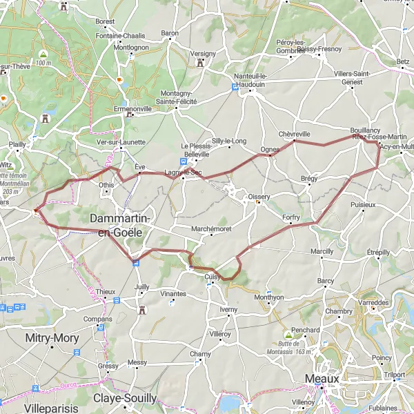 Miniature de la carte de l'inspiration cycliste "Boucle autour de Longperrier" dans la Ile-de-France, France. Générée par le planificateur d'itinéraire cycliste Tarmacs.app