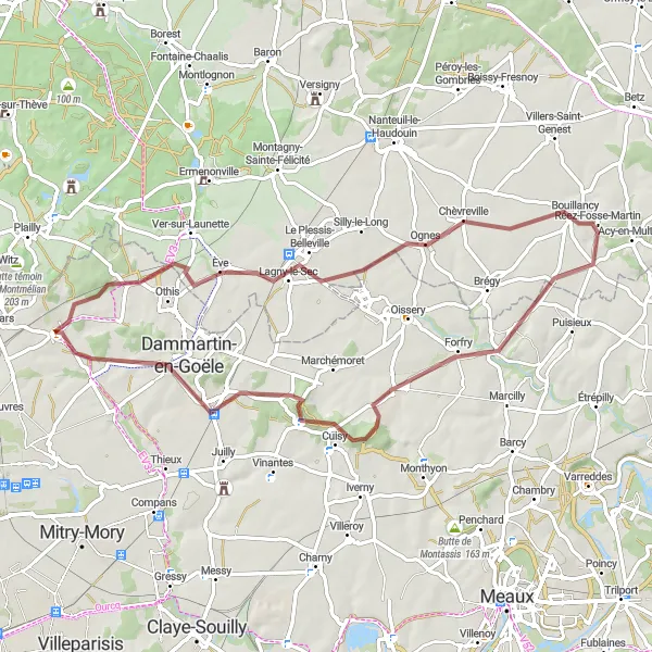 Map miniature of "Moussy-le-Neuf to Douy-la-Ramée Gravel Cycling Route" cycling inspiration in Ile-de-France, France. Generated by Tarmacs.app cycling route planner