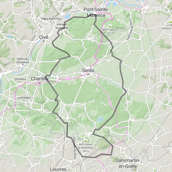 Map miniature of "Scenic Road Circuit Around Moussy-le-Neuf" cycling inspiration in Ile-de-France, France. Generated by Tarmacs.app cycling route planner