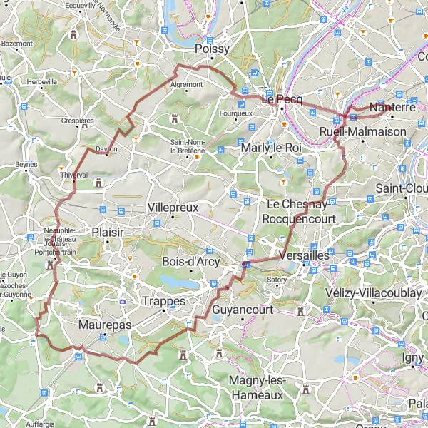 Miniature de la carte de l'inspiration cycliste "Tour de Nanterre et ses environs" dans la Ile-de-France, France. Générée par le planificateur d'itinéraire cycliste Tarmacs.app