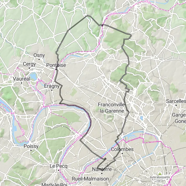Miniature de la carte de l'inspiration cycliste "Boucle sportive autour de Nanterre" dans la Ile-de-France, France. Générée par le planificateur d'itinéraire cycliste Tarmacs.app