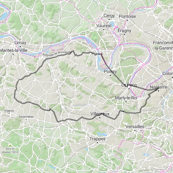 Miniature de la carte de l'inspiration cycliste "Le Circuit des Châteaux et des Jardins" dans la Ile-de-France, France. Générée par le planificateur d'itinéraire cycliste Tarmacs.app