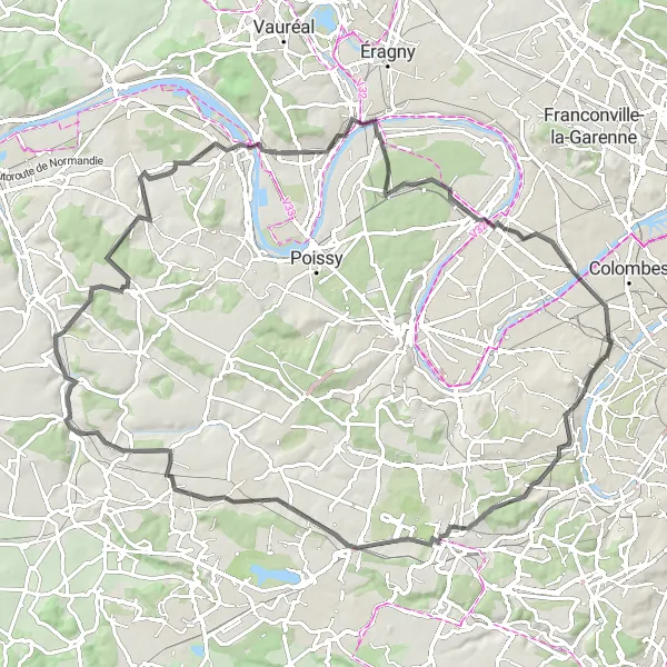 Miniature de la carte de l'inspiration cycliste "La Route des Rois" dans la Ile-de-France, France. Générée par le planificateur d'itinéraire cycliste Tarmacs.app