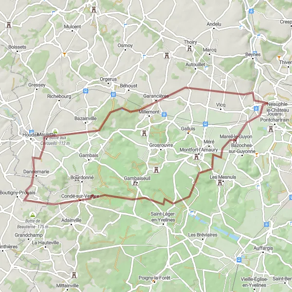 Map miniature of "Gravel Adventure in Ile-de-France" cycling inspiration in Ile-de-France, France. Generated by Tarmacs.app cycling route planner