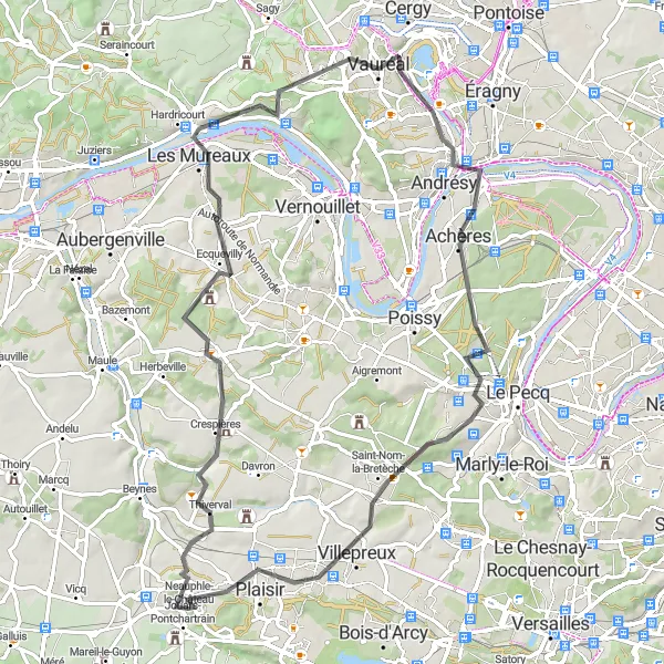 Map miniature of "Ile-de-France Loop" cycling inspiration in Ile-de-France, France. Generated by Tarmacs.app cycling route planner