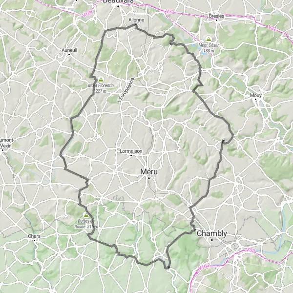 Map miniature of "Scenic Road Exploration" cycling inspiration in Ile-de-France, France. Generated by Tarmacs.app cycling route planner