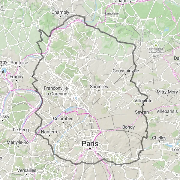 Map miniature of "The Grand Tour de l'Oise" cycling inspiration in Ile-de-France, France. Generated by Tarmacs.app cycling route planner