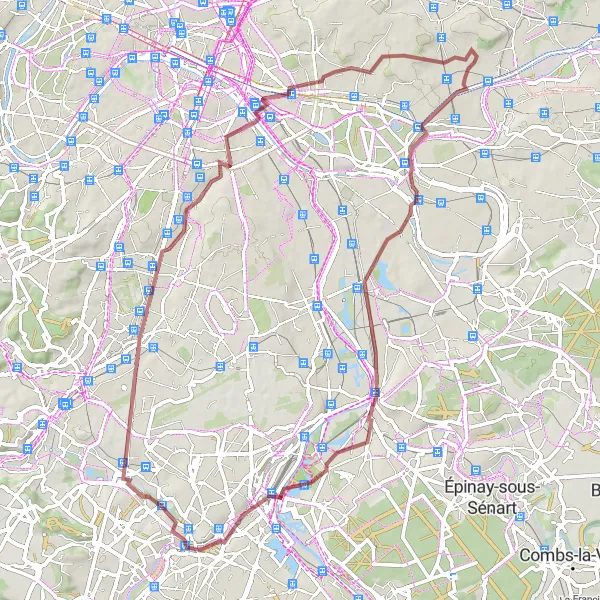 Miniature de la carte de l'inspiration cycliste "Parcours Gravel autour de Neuilly-Plaisance" dans la Ile-de-France, France. Générée par le planificateur d'itinéraire cycliste Tarmacs.app