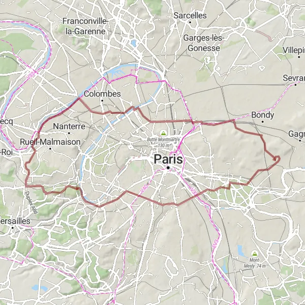 Miniature de la carte de l'inspiration cycliste "Circuit des Monuments Historiques" dans la Ile-de-France, France. Générée par le planificateur d'itinéraire cycliste Tarmacs.app
