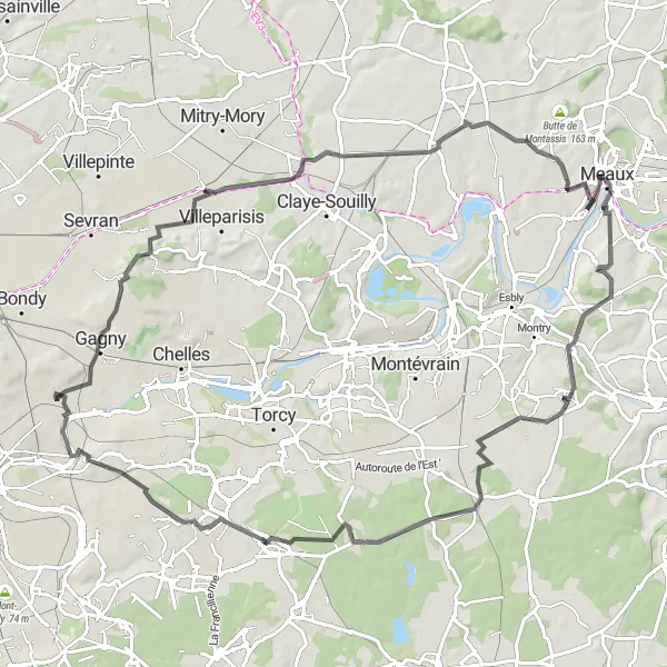 Map miniature of "Picturesque Loop through Chauconin-Neufmontiers" cycling inspiration in Ile-de-France, France. Generated by Tarmacs.app cycling route planner