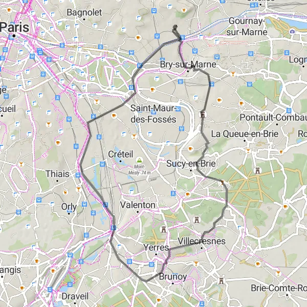 Map miniature of "Champigny Fort and Scenic Riverside Ride" cycling inspiration in Ile-de-France, France. Generated by Tarmacs.app cycling route planner