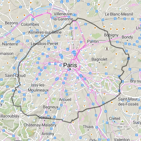 Map miniature of "Cycling Along Historic Landmarks" cycling inspiration in Ile-de-France, France. Generated by Tarmacs.app cycling route planner