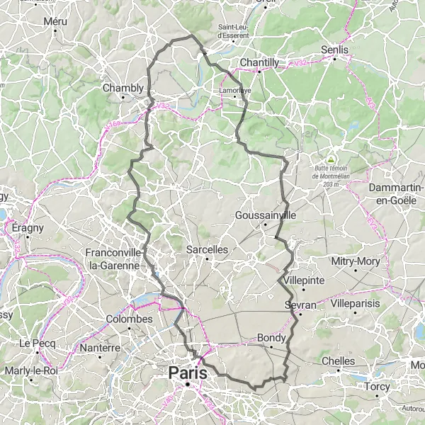 Miniature de la carte de l'inspiration cycliste "Les Châteaux de l'Oise" dans la Ile-de-France, France. Générée par le planificateur d'itinéraire cycliste Tarmacs.app