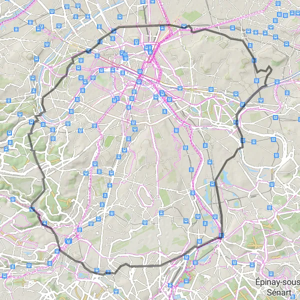 Miniature de la carte de l'inspiration cycliste "Tour Faune et Flore" dans la Ile-de-France, France. Générée par le planificateur d'itinéraire cycliste Tarmacs.app