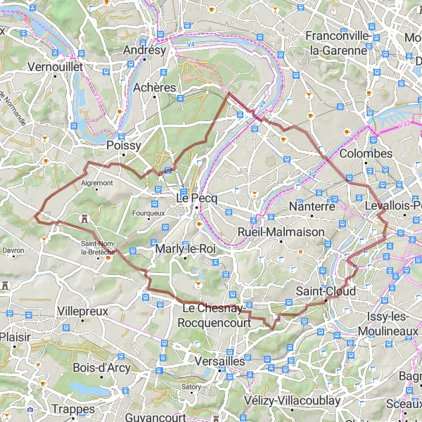 Map miniature of "Gravel Adventure through Scenic Landscapes" cycling inspiration in Ile-de-France, France. Generated by Tarmacs.app cycling route planner