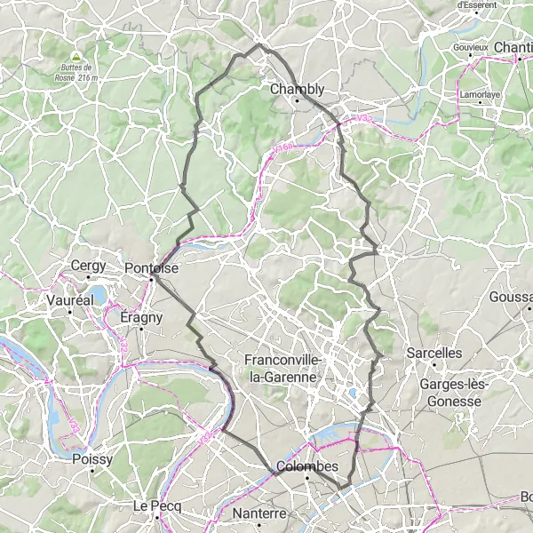 Map miniature of "Asnières-sur-Seine and Pontoise Adventure" cycling inspiration in Ile-de-France, France. Generated by Tarmacs.app cycling route planner