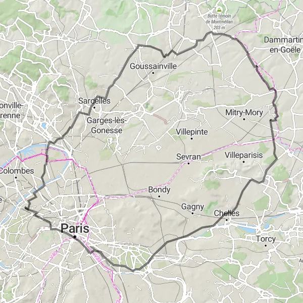 Map miniature of "Levallois-Perret and Moussy-le-Vieux Tour" cycling inspiration in Ile-de-France, France. Generated by Tarmacs.app cycling route planner
