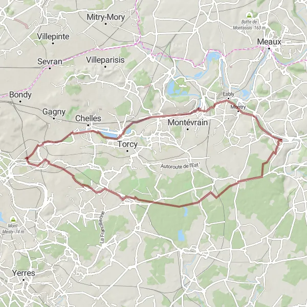 Map miniature of "The Great River Route" cycling inspiration in Ile-de-France, France. Generated by Tarmacs.app cycling route planner