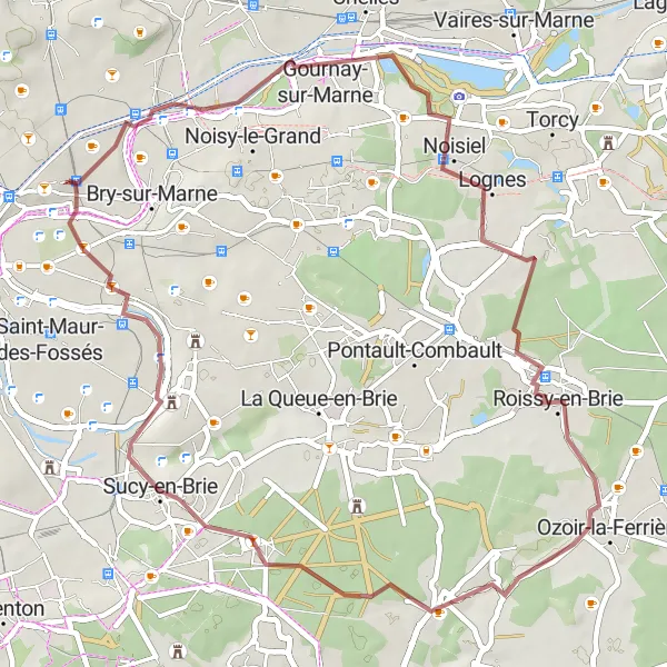 Miniature de la carte de l'inspiration cycliste "Les sentiers cachés de la Marne" dans la Ile-de-France, France. Générée par le planificateur d'itinéraire cycliste Tarmacs.app