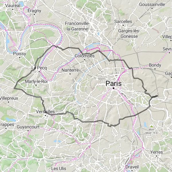 Map miniature of "Nogent-sur-Marne to Palace of Versailles" cycling inspiration in Ile-de-France, France. Generated by Tarmacs.app cycling route planner